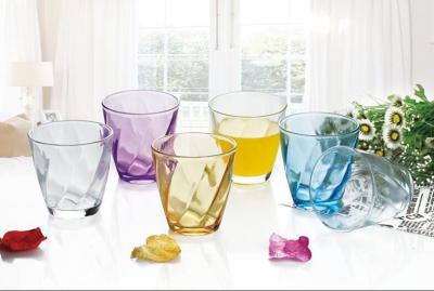 China 6PC Drinking Glass Cup Set Colored Gift Packing Stock 260ml Weight 195g for sale