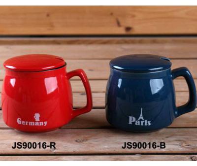 China Red 15oz Ceramic Mugs With Lid And Spoon / Ceramic Cups With Handle for sale