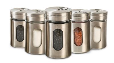 China Cylinder Kitchenware Glass Storage Jars Spice Metal Jar With Shaker Resturant for sale