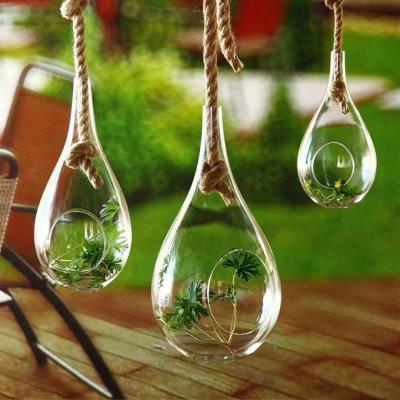 China Tear Drop Craft Glass Flower Planters / Borosilicate Garden Glass Hanging Planters for sale