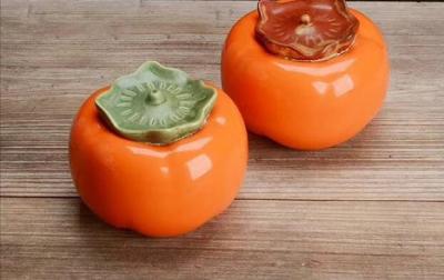 China Orange Persimmon Shape Ceramic Teapots / Household Lucky Ceramic Jar Gift for sale