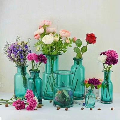 China Home Deco Glass Vases / Blue Glass Flower Bottle / Round Top Vase for sale