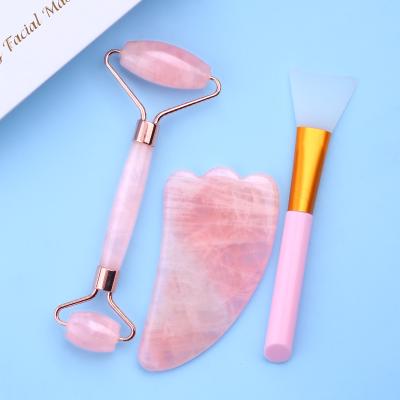 China Christmas gift face lift massage roller silent jade roller gift box rose quartz roller GU Sha facial set for sale