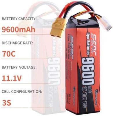 China Toys 11.1V 3S LiPo 9600mAh 70C Battery with XT90 Connector for RC Car Hobby for sale