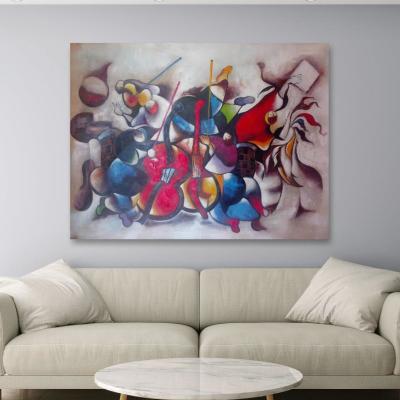 China Handmade Abstract Oil Painting On Canvas Color Violin Music Figure Wall Art for Living Room Dec Te koop