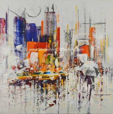 China Het met de hand gemaakte Abstracte cityscape muurkunst schilderen, Acrylcanvasschilderijen streched Te koop