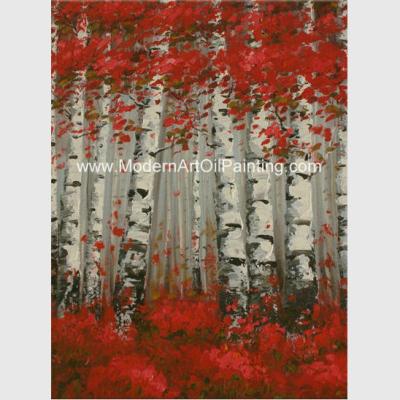 China Met de hand geschilderd Modern Art Oil Painting Brich Forest, het Abstracte Landschap Schilderen Te koop