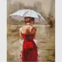 China Acryl Modern Art Oil Painting Decorative Wall Art Girl met Rode Kleding op Canvas Te koop