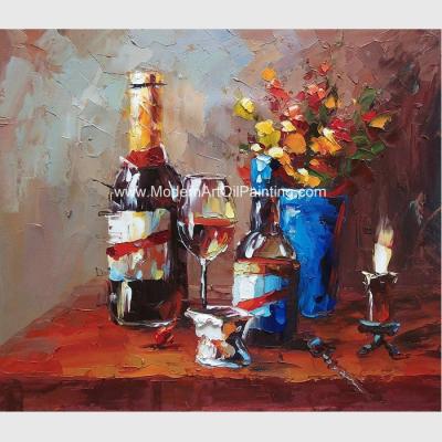 China Dik het Messenolieverfschilderij van het Oliepalet, Stilleven Art Painting Abstract Wine Bottle Te koop