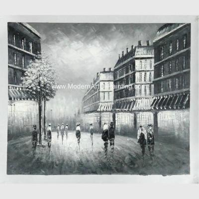 China Pintura al óleo clásica París blanco y negro, lona de lino de la pintura de paisaje del cuchillo de paleta en venta