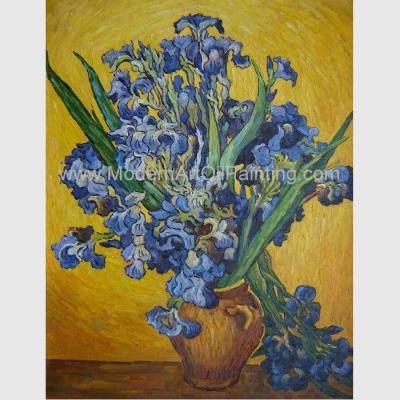 China Kundenspezifischer handgemalter Van Gogh Irises In Vase gegen einen gelben Hintergrund zu verkaufen