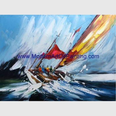 China Pintura al óleo de los barcos de navegación, pintura al óleo pintada a mano del paisaje marino para la decoración de la pared en venta