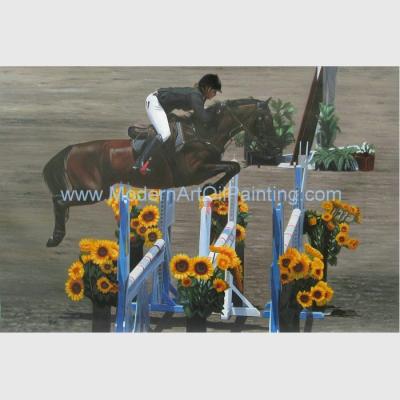 China Pintura al óleo de encargo de la carrera de caballos de los retratos del aceite de la foto hecha a mano en lona en venta