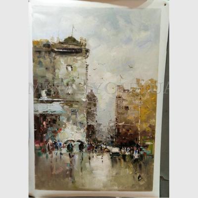 Cina Disegno spesso di paesaggio della via della tela di tela della pittura a olio della via di struttura in vendita