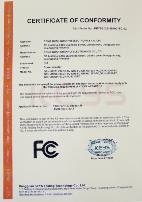 FCC - Dongguan Guan Rui Electronics Co., Ltd.