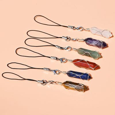 China China Natural Crystal Winding Pendulum Hexagonal Column Open Phone Holder Mobile Phone Chains Car Purse Key Jewelry Accessories for sale