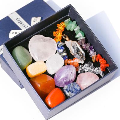 China China Natural Stone Gift Box Set Colorful Healing Healing Crystal Hexagonal Heart Chakra Crystal Opens For Jewelry Gift Set for sale