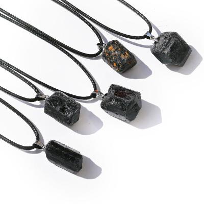 China Europe and America Wholesale Crystal Black Tourmaline Necklace Energy Natural Irregular Stone Pendant Gemstone Necklace Fashion Pendant Jewelry for sale