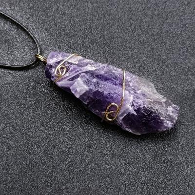 China Wholesale Irregular Size Natural Amethyst Irregular Raw Stone Winding Crystal Winding Necklace Pendant Gift for sale