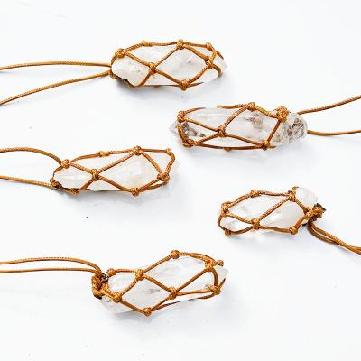 China Other Natural Irregular Handwoven White Crystal Column Pendant Energy Healing Raw Stone Jewelry for sale