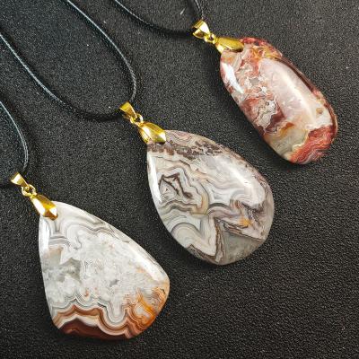 China Other Wholesale Natural Irregular Pattern Botswana Agate Drop Raw Stone Mexican Pattern Polished Pendant for sale