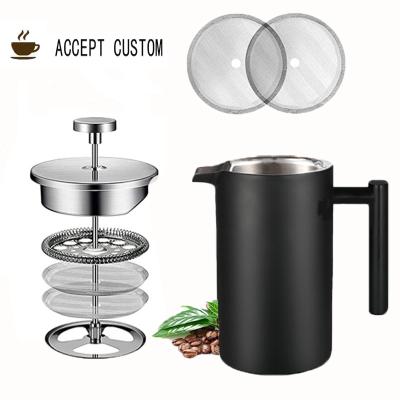 China Amazon Viable Custom Product Insulated Double Wall 6 1000ml Capacity Matte Black Coffee Maker Stainless Steel French Press for sale