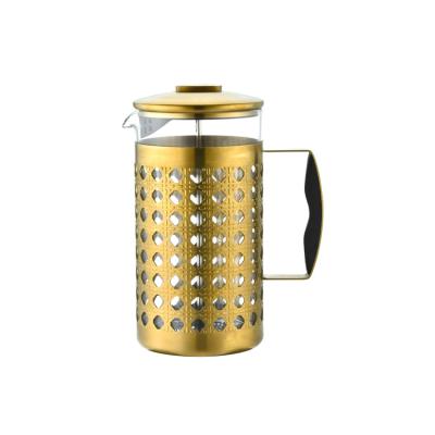 China Portable Travel Press Coffee Maker Viable Hot Selling French Glass French Press With Embossed Stainless Steel for sale