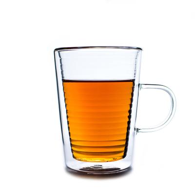 China Cheap Sustainable Lead Free Crystal Coffee Tea Insulated Double Wall Glass Mug With Handle for sale