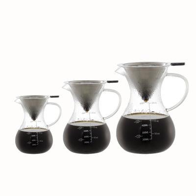 China Viable Pour Over Coffee Maker Set Pot&Coffee Glass Brewer Coffee Carafe With Stainless Steel Filter Flow Device Heat Resistance Decanter for sale