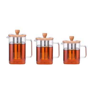 China 1000ml Clear Borosilicate Glass Teapot Viable Set, Heat Resistant Glass Teapot Bamboo Lid for sale