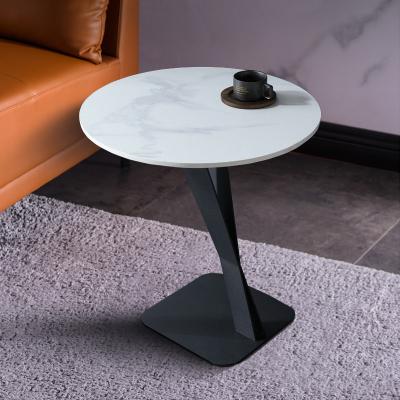 China Adjustable coffee table Italian style (other) rounded slab metal frame end table agglomerate stone household for living room balcony sofa corner table for sale