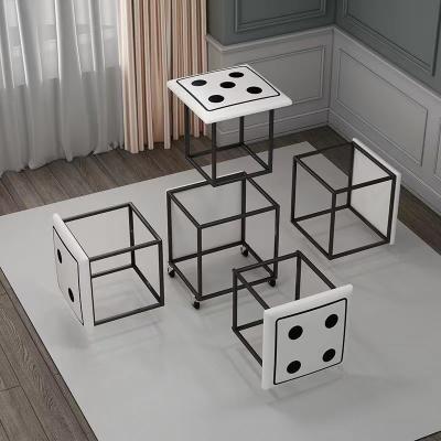 China (Other) New Design Customized Adjustable Iron Art Coffee Table Storage Stool Built-in Coffee Table Multifunctional Movable Simple Stool for sale