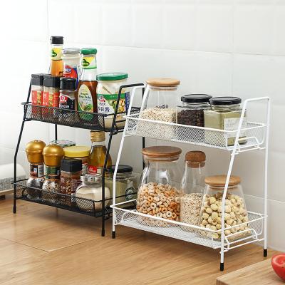 China Multifunctional Kitchen Stocked 2 Layer Kitchen Shelf Dish Storage Rack Ensures Rack Storage Box Seasoning for sale