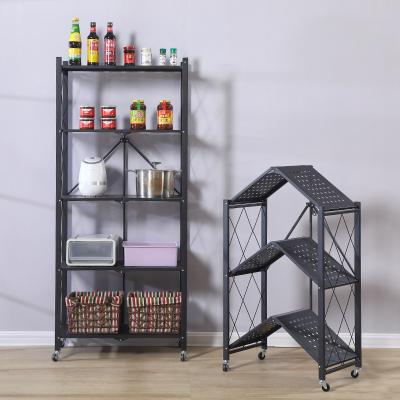 China Home Custom Foldable 5-Tier Storage Shelves Wide Metal Folding Shelf with Caster Wheels for Garage Kitchen Cabinet Office Home Shelves for sale