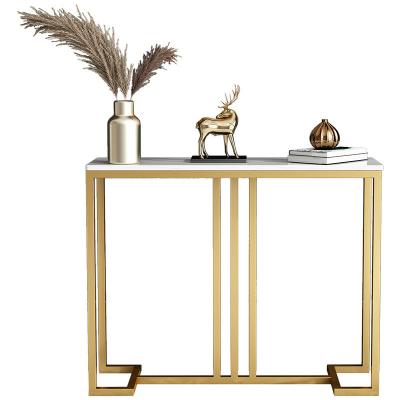 China Custom Beautiful Gold Finish Furniture Metal Corner Table Marble Table Modern Luxury Hallway Console Table for sale