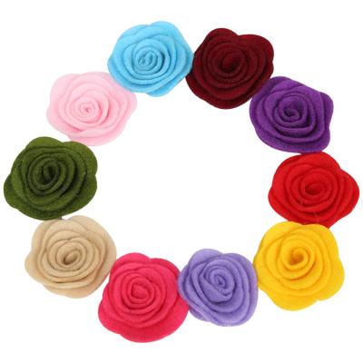 China Baby Bath Time Friends Custom DIY Mini Felt Rose Flower Bouquet 10 Color Die Cut 3D Wool Felt Flower Hair Clip Headbands for sale