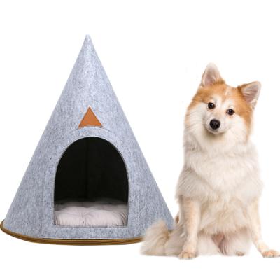 China Wholesale Breathable Cat Cave Dog House Indoor Kennel Pet Cave Bed Warm Felt Bedroom With Cushion Mat for sale