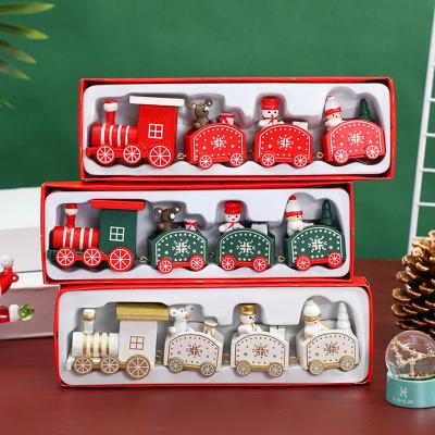 China 2021 Moving Wooden Train Christmas Train Set Christmas Decoration Supplies Christmas Ornaments Christmas Wooden Train Gifts for sale