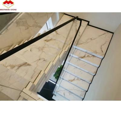 China Glossy Anti Slip Artificial Stone Stairs Tiles for Indoor Straight Stair Modern Design for sale