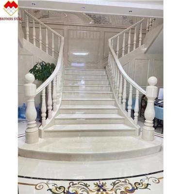 China Indoor Cream Beige Marble Anti-Slip Curved Stairs Skirting Tiles for Modern Design for sale