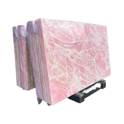 China Table Countertop Floor Tile Pink Onyx Marble Slab with Backlight Natural Ice Age Pink Jade for sale