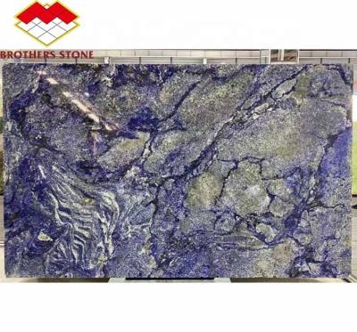 China Modern Luxury Brazil Hotel Kitchen Countertop Dark Blue Sapphire Marble Stone Big Slab for sale