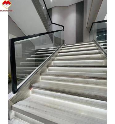 China Wooden Veins White Marble Staircase LED Customized Size Step Tiles for Straight Stair for sale