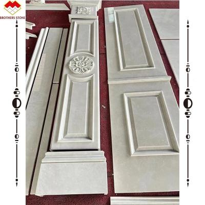 China Light Beige Marble Wall Panel and Marble Carving Column for Modern Background Display for sale