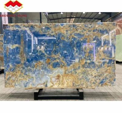 China Natural Translucent Onyx Slab Modern Blue Onyx Marble Stone for Bathroom Wall and Floor for sale