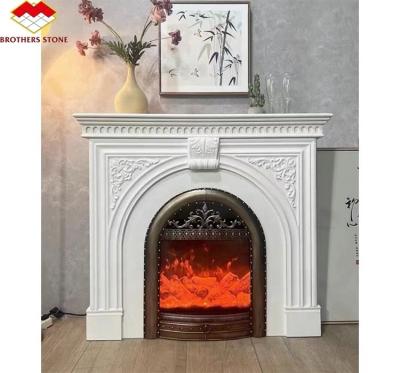 China Modern Indoor Cream White Stone Fireplace Surround Polished Fireplace For Table Villa for sale