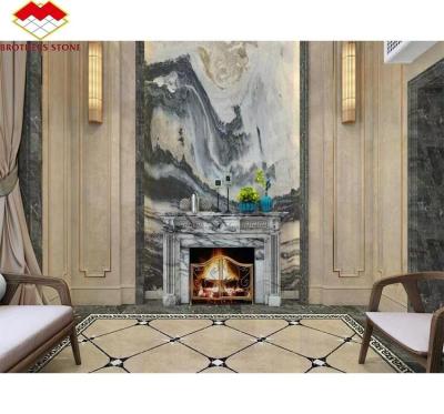 China Modern Mini Hand Crafted Mantle Art Sculpture Arched French New York Marble Indoor Fragrant Snow Plum Fireplace Surround for sale