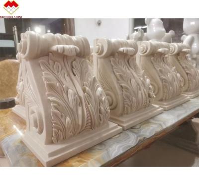 China Hotel Beige Cream Marble Roman Corinthian Capital Stone Column Bracket Carving Corbels for sale