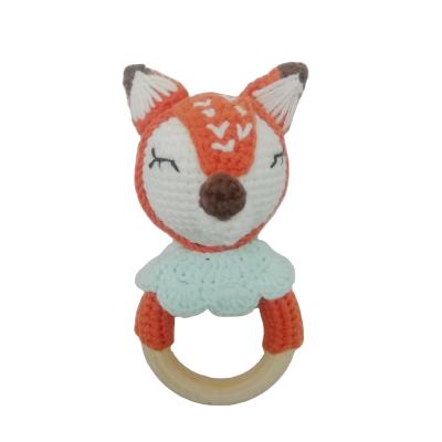 China Soft Amigurumi High Quality Custom Cute Animal Wholesale OEM Handmade Toy Crochet Rabbit Baby Wooden Teether Rattle for sale