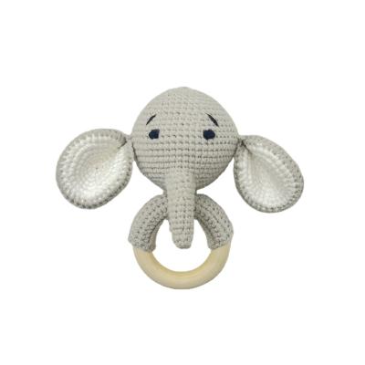 China Wholesale Handmade Hot Sale Crochet Elephant Teething Wooden Ring Rattles Baby Teether Sensory Toys Crochet Bear For Babies for sale